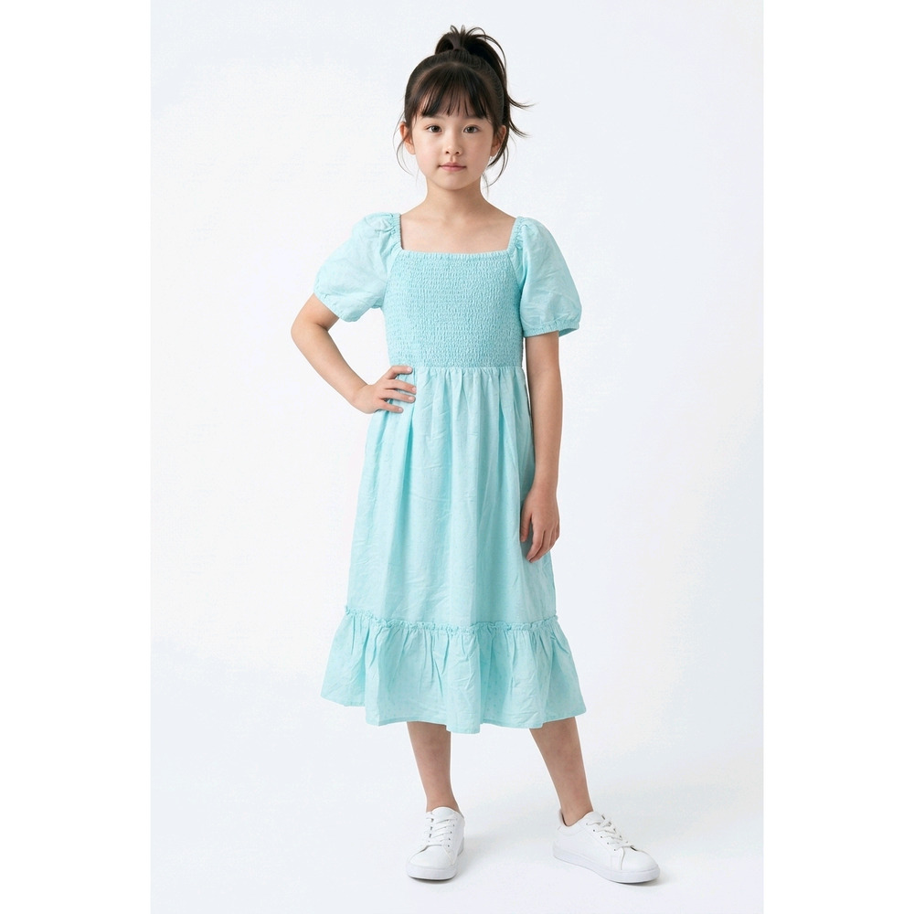 Place Girls Smocked Maxi Dress Mint Tea Puff Sleeve Tiered XL/TG Kids NWT